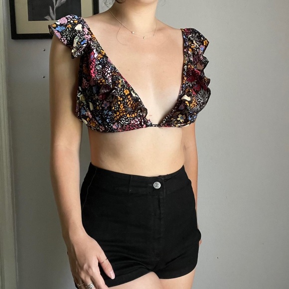 Floral Ruffle Adjustable Tie Top - Picture 2 of 2